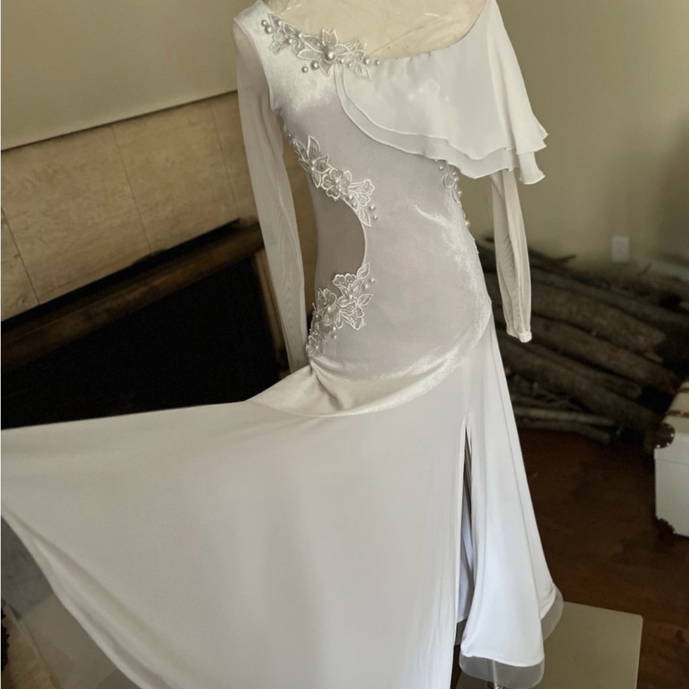 Smooth Ballroom Competition Practice Dance Dress White Size S/M - Picture 9 of 14